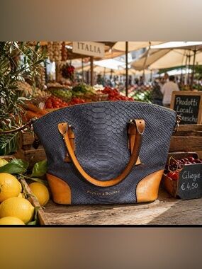 Dooney & Bourke Claremont python navy and Tan Shoulder Bag satchel